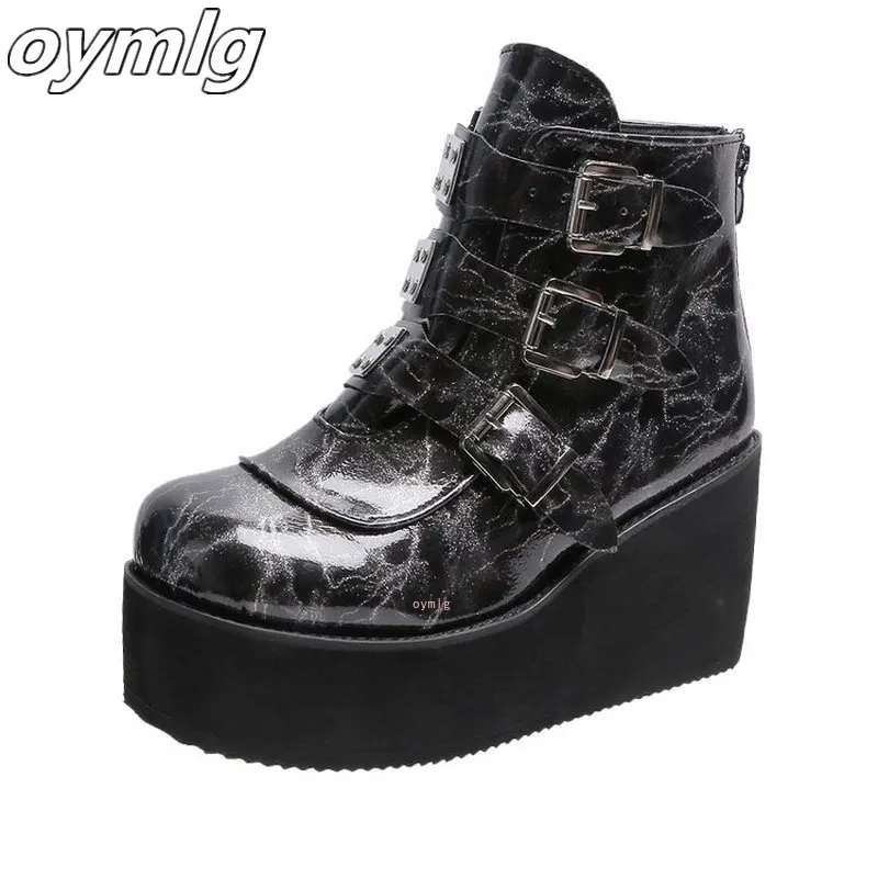 

Fashion Women Buckle Shoes Back Zipper White Purple Platform High heeled Boots Black Round toe Plus Size 43 Ladies Winter Boot