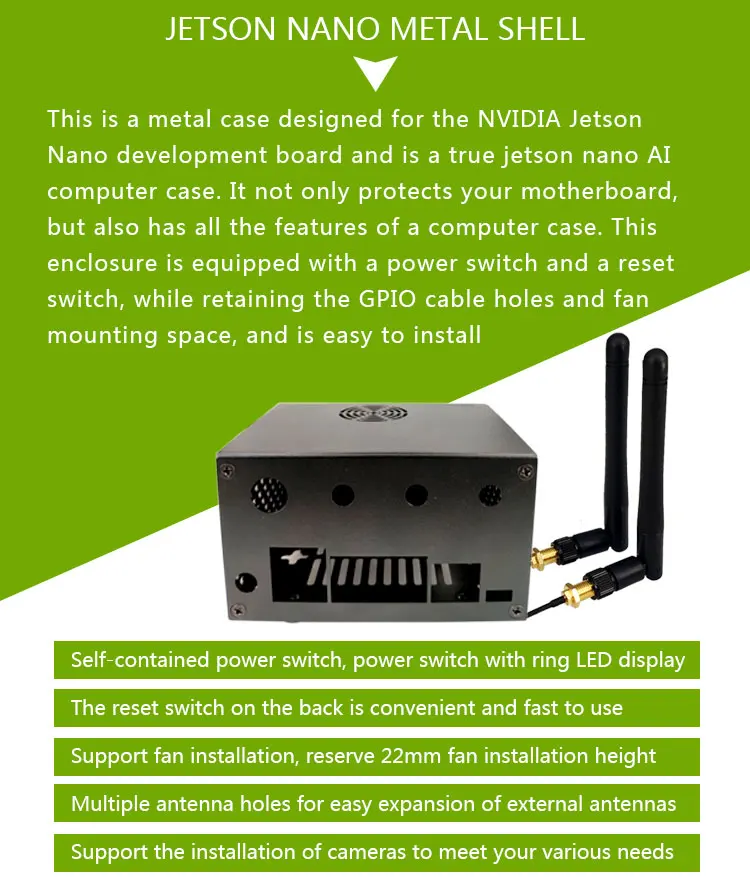 Nvidia Jetson Nano металлический корпус черный N100 с выключателем питания сброс кнопки отверстие антенны