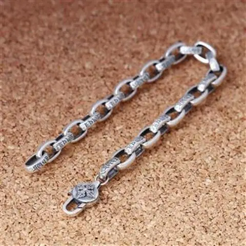 

Original 925 Sterling Silver Retro Style Simple Boys Bracelet Vajra Six Words Mantra Ring Buckle Popular Ornament