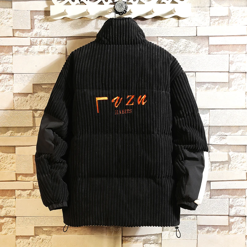 Down Jacket Men's Fashion Brand Trend Handsome Men's Cotton Clothes New Winter Fleece-Lined Thick Corduroy Coat