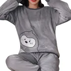 Осень-зима 2021, теплые фланелевые женские пижамные комплекты, плотная бархатная Пижама кораллового цвета с длинным рукавом, мультяшная одежда для сна, тонкий фланелевый пижамный комплект для дома