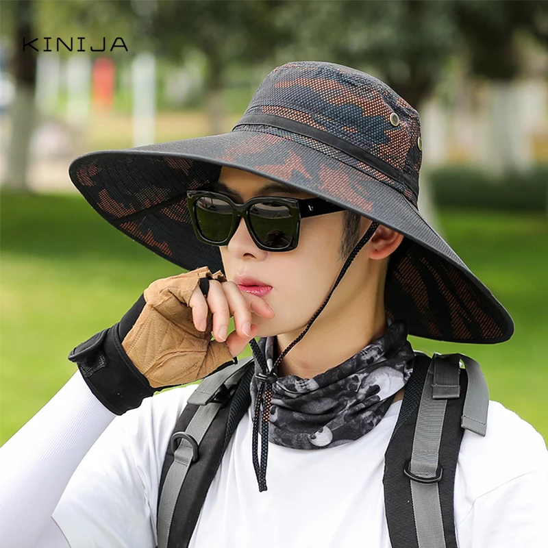 Летняя мужская шляпа с широкими полями в рыбацком стиле для активного отдыха