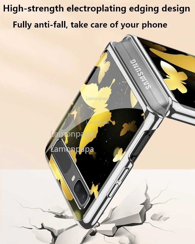 vintage yellow butterfly case for samsung galaxy z flip 5g cover f7000 tempered glass shockproof shell for samsung z flip case free global shipping