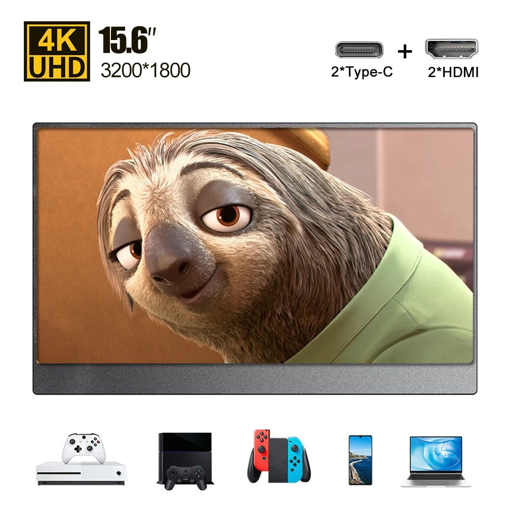 구매 15.6 HDMI 4K 휴대용 모니터 울트라 씬 LCD 익스텐더 화면 모바일 디스플레이 휴대폰, PC, 노트북, PS4 스위치 Xbox C타입