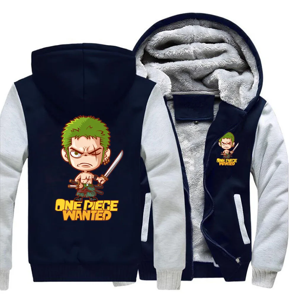 

One Piece Wanted Japanese Anime Roronoa Zoro Loose Hoodies Winter Warm Street Jackets Coat Men Thick Hoodie Printed Sweatshirt