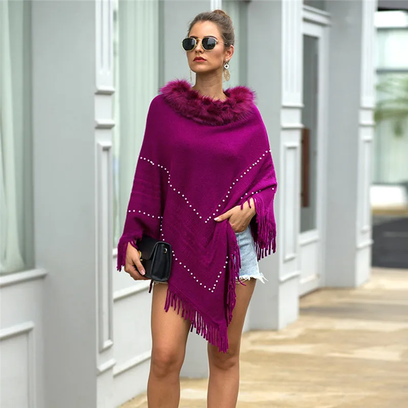 2019 теплый кашемировый пуловер Лоскутная накидка с кисточками из лисьего меха