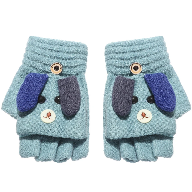 

1Pair Baby Winter Gloves Boys Girls Half Finger Knitted Gloves for Children Cartoon Rabbit Thick Warm Flip Cover Mittens Kids