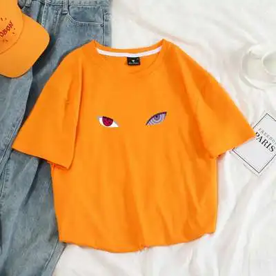 orange Наруто Аниме Для женщин футболка японский летнее платье свободного кроя с принтом «глаза», короткий рукав женская футболка Топ Harajuku, уличная одежда, футболки Femme - Цвет: orange