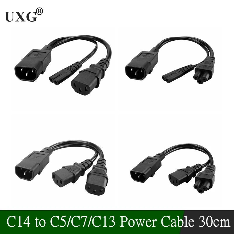 

IEC320 C14 C8 To 2X C7 C5 C13 Y Split AC Power Cord, IEC Figure 8 Male To 2 Female 1 In 2 Out AC Power Cable 30cm Black