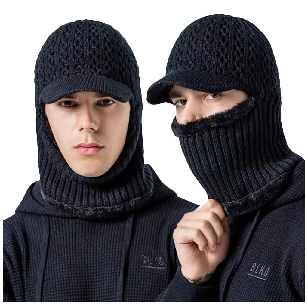 2 способа ношения Мужская зимняя шапка с воротником набор плюс бархатная Толстая