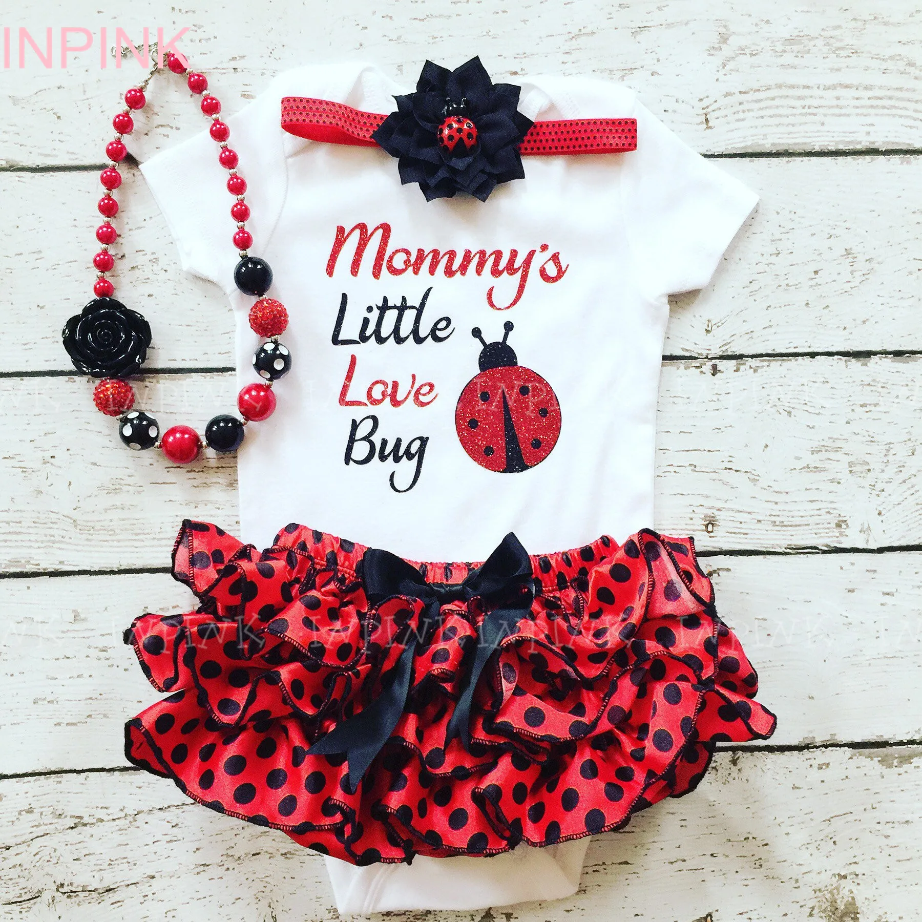 INPINK красный черный золотой лук Детская массивная жвачка ожерелье бусины для