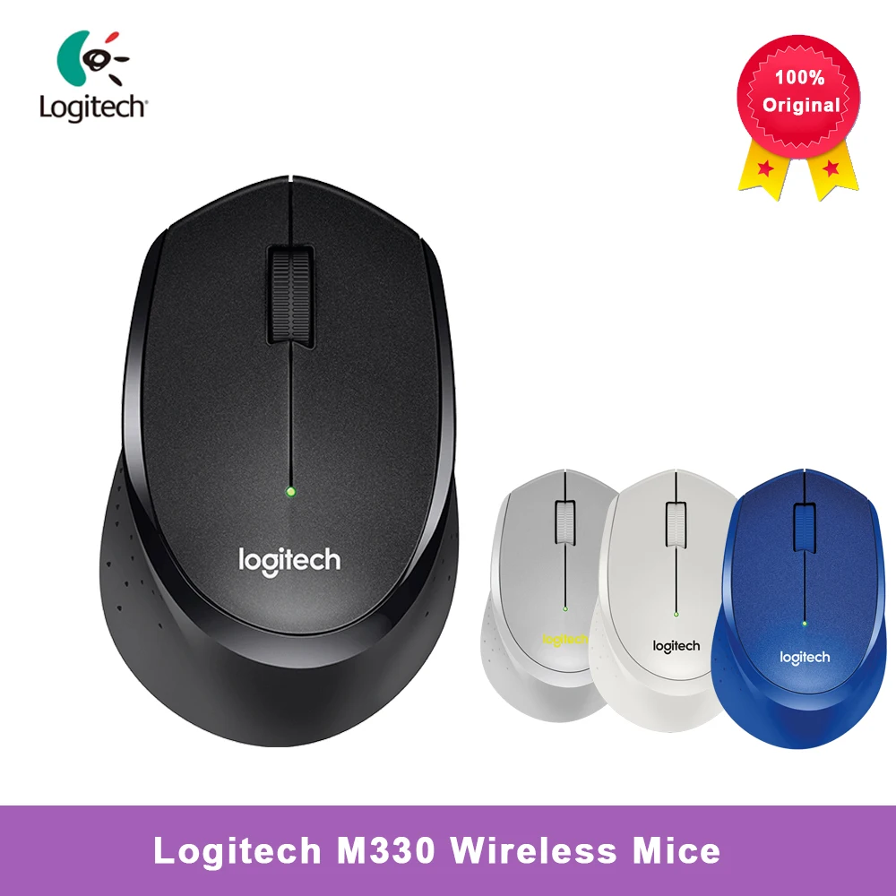 Бесшумная беспроводная мышь Logitech M330 с оптическим сенсором 1000DPI и 2,4 ГГц USB для использования в офисе и дома на ПК/ноутбуке для геймеров.