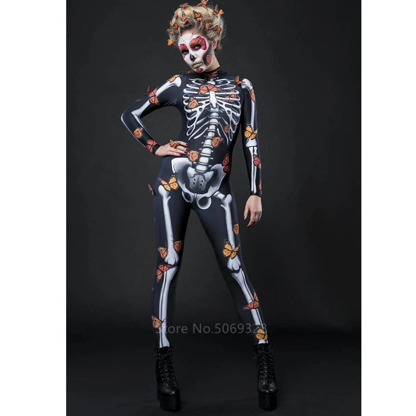 Женский костюм для Хэллоуина скелет 10 цветов готический с черепом сексуальный