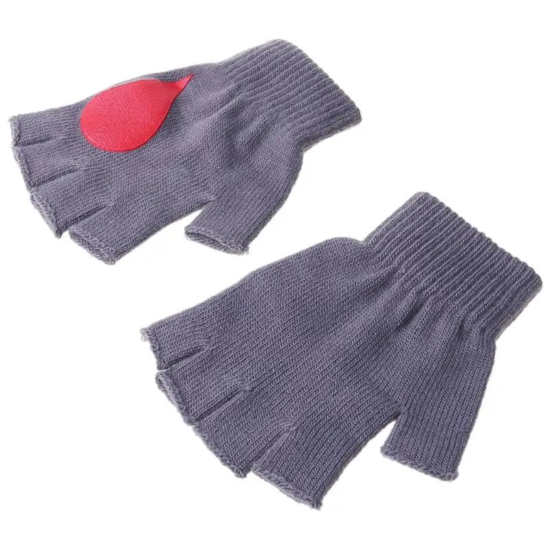 

Womens Winter Fingerless Gloves Red Half Heart Irregular Patchwork Warm Mittens