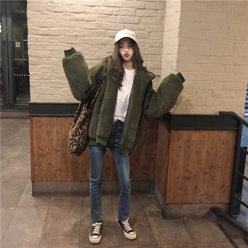 Куртка женская зимняя из овечьей шерсти милая винтажная модная свободная