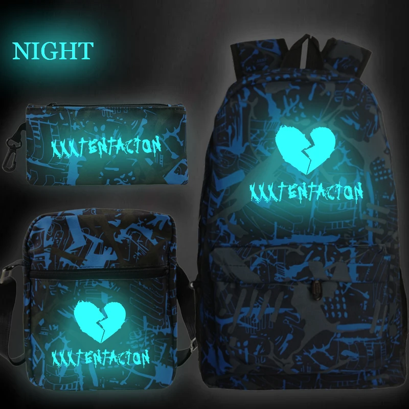 

Светящийся рюкзак XXXTentacion, 3 шт. в комплекте, школьный рюкзак для учеников с сумкой для ручек, сумка через плечо для мальчиков и девочек, женск...