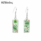 2020 новая прямоугольная Серебряная сережка, красивые серьги на крючках с изображением цветов пионов, ювелирные изделия из стекла с изображением листьев природы