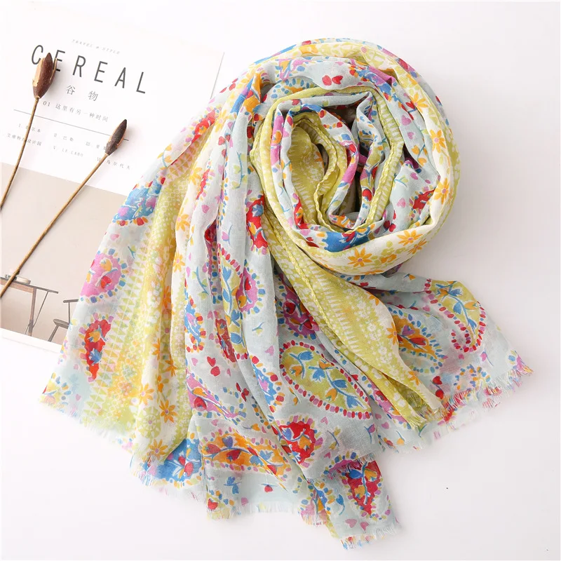 Хлопковый женский длинный шарф с цветами мягкий весенний Новый шали из вискозы