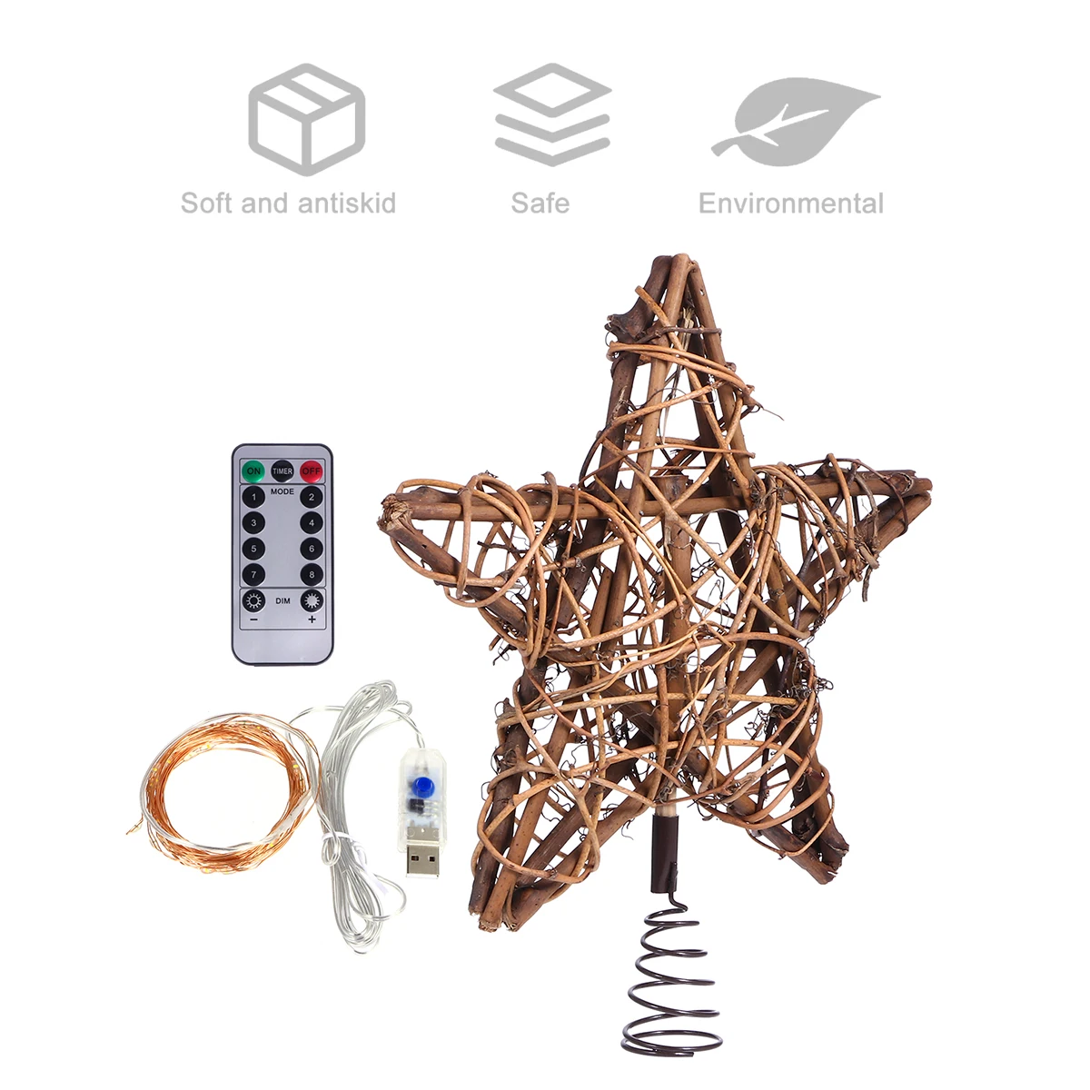 

Christmas Five-Pointed Star Ornament LED Wooden Rattan Decor (No Dry Battery)