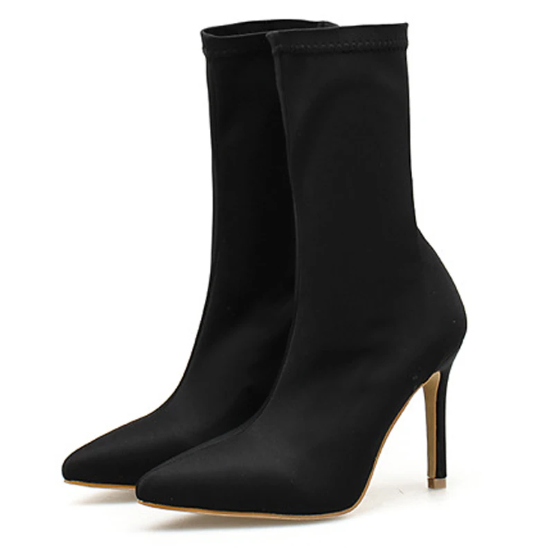 Женские эластичные тонкие ботинки женская шелковая обувь зимние челси средней