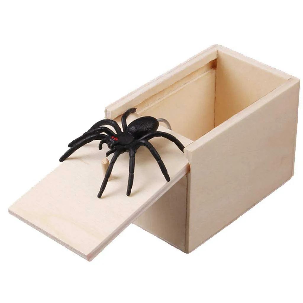 

April Fool's Day Spoof Funny Scare Small Wooden Box Spider Scary Girls Fun Kids toys Drop Shipping