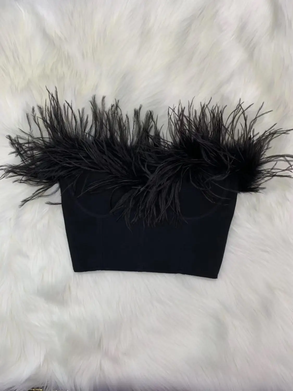 

Sale New Arrival Women Sexy Designer Feathers Bandage Tops Camisole Tops Ladies Trendy Night Club Bandage Crop Tops