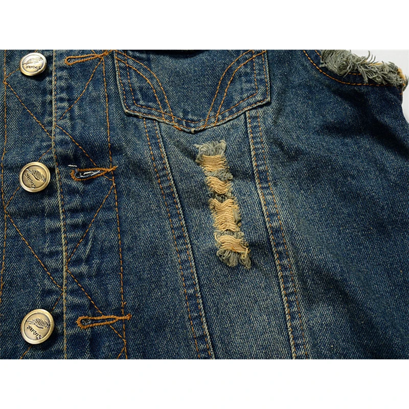 Мужская приталенная джинсовая жилетка жилет для езды на мотоцикле рваная куртка