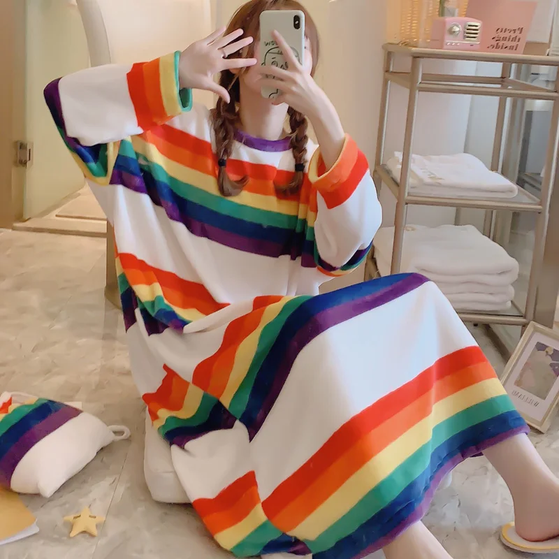 Новая индивидуальная женская теплая фланелевая ночная рубашка зимняя Свободная