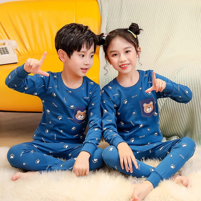 

Kids Thermal Underwear Sleepwear Outfits Cartoon Pyjamas Sets Autumn Boy Girl Nightwear Cotton Homewear Children Pajama Suit