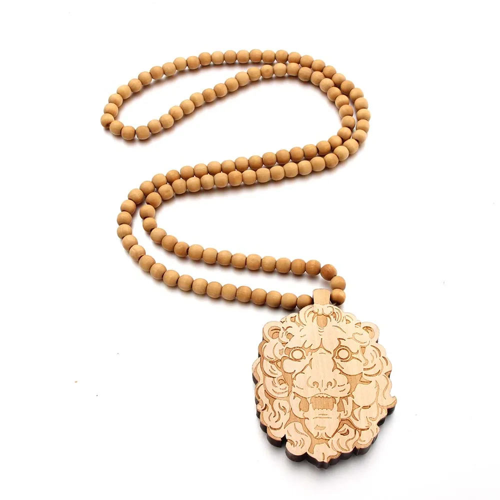 Ожерелье с Львом хорошая подвеска из деревянных бусин деревянные ожерелья