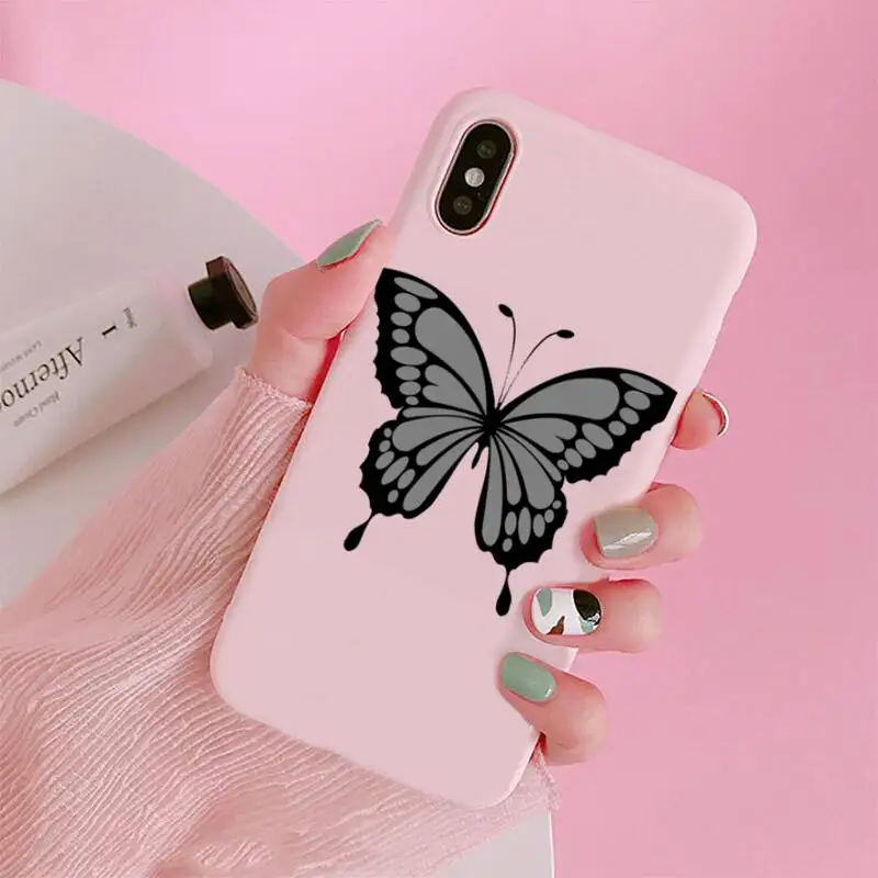 

cute sexy butterfly pink blue Phone Case Candy Color Pink for iPhone 11 pro XS MAX 8 7 6 6S Plus X 5S SE 2020 XR
