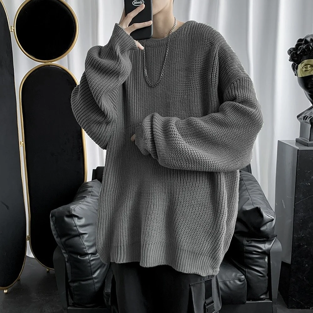 Winter Clothing Men Streetwear Pullovers Men Korean Fashion Sweaters Solid Color Oversized Sweater Men Long Sleeve Shirts Autumn