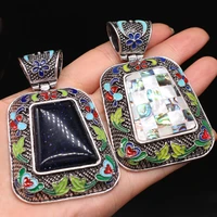 charms natural stone pendant trapezoid malachites blue sand stone pendant for women making jewelry diy neklace gift 30x65mm