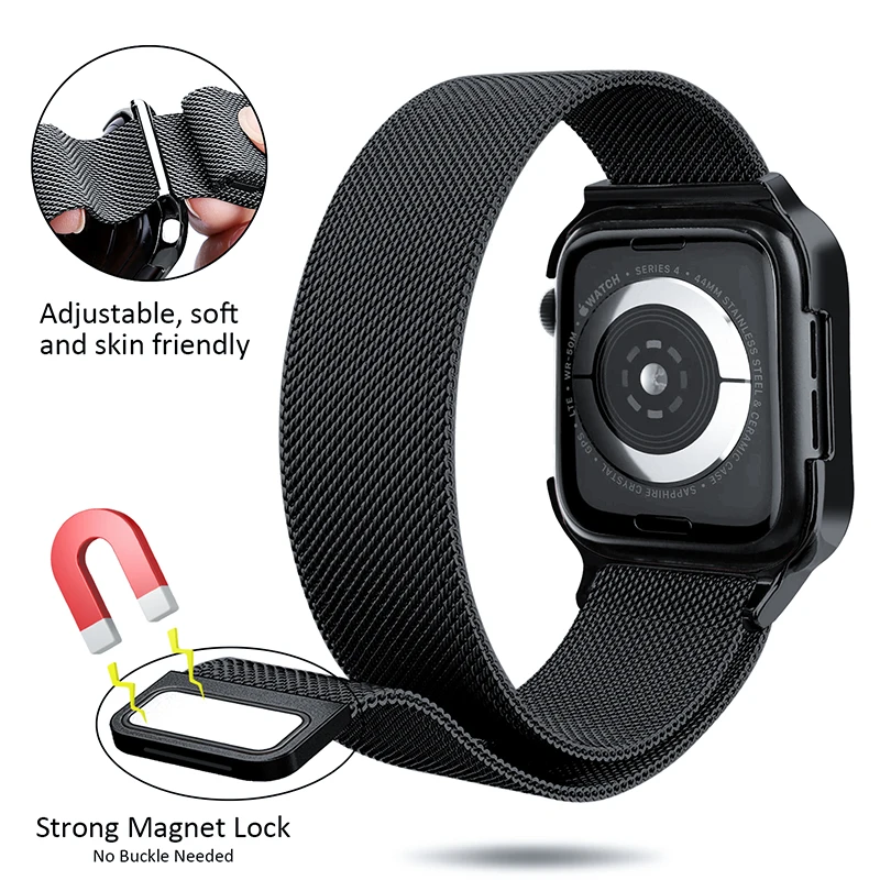 Миланский Браслет с петлей + чехол ремешок для Apple Watch 44 мм 40 iWatch4 5 из нержавеющей