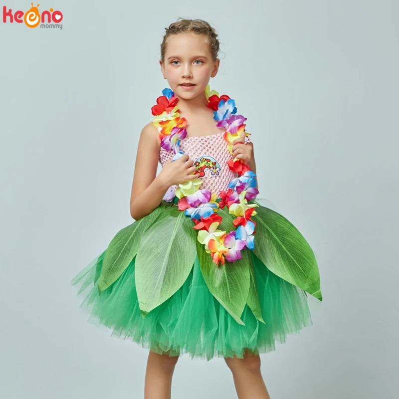 

Hawaiian Style Girls Tutu Dress Kids Birthday Party Cake Smash Luau Tropical Costume Grass Hula Children Funny Summer Dresses