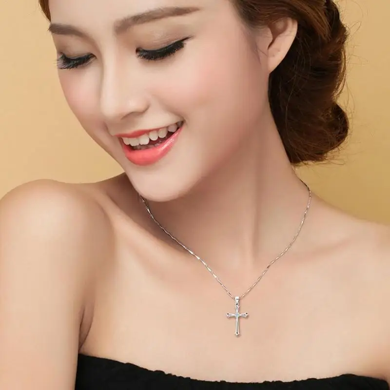 Кристалл Иисуса Креста ожерелье невесты серебряный один кристалл кулон Женская