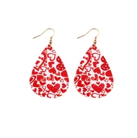 romantic valentine gift jewelry leather earrings for women girls love heart printing pattern pu leather teardrop earrings