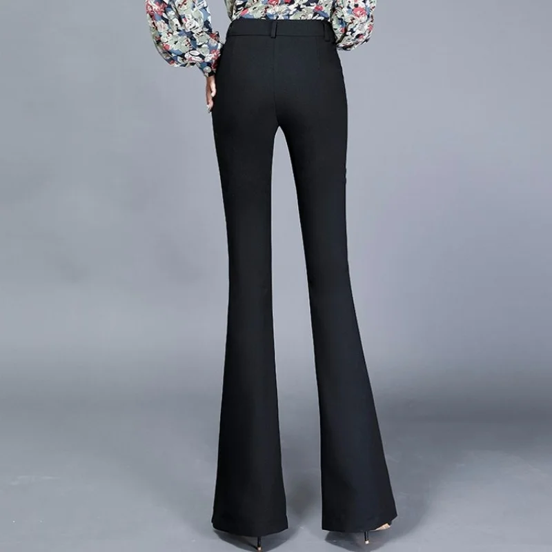 Lady Office Flare Pants Women Spring High Waist Slim Fit Black Bell-Bottomed Pants Streetwear Casual Loose Elastic Trousers