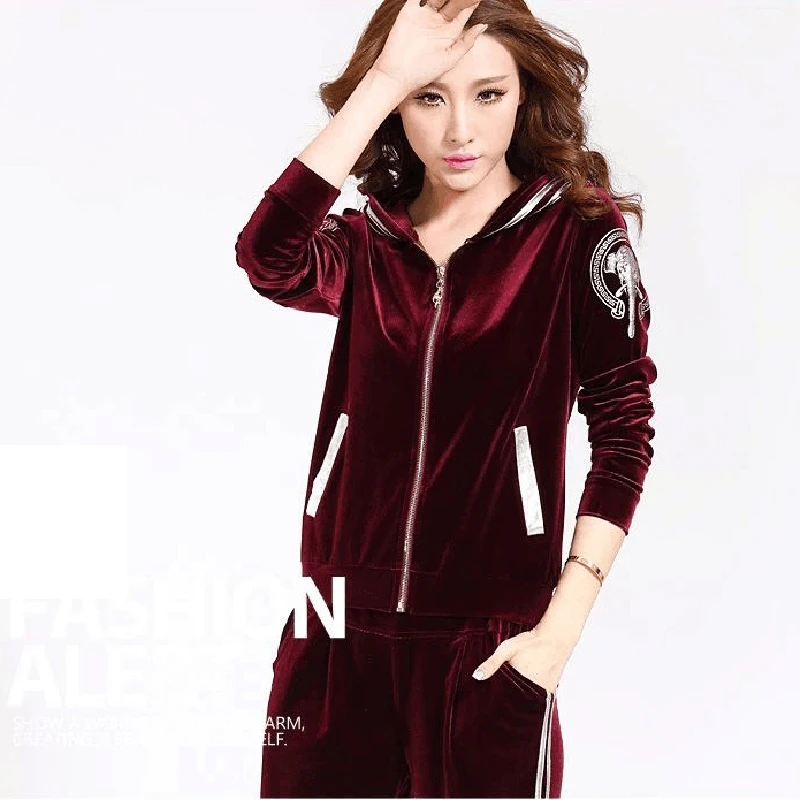 Женские бархатные спортивные костюмы новинка 2020 осенняя куртка с капюшоном и