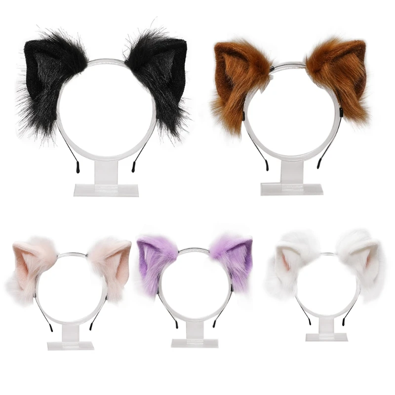 Girls Animal Wolf Cat Ears Plush Hair Hoop Female Anime Hairband Lovely Long Fur Party Headdress Anime Cosplay Hair Accessories