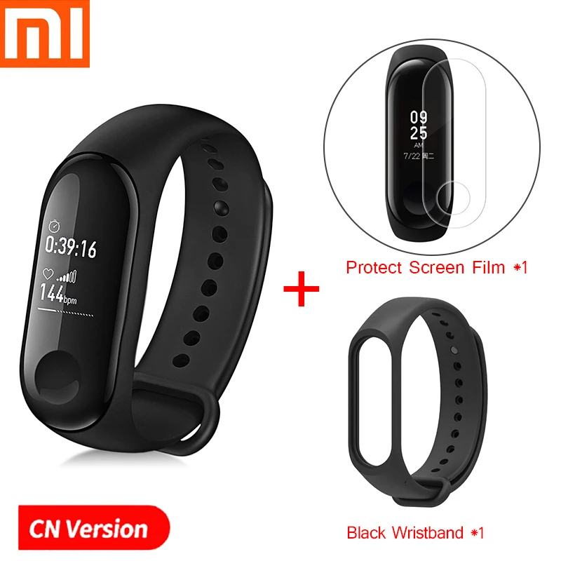 Xiaomi mi-браслет 3 Смарт-Браслет фитнес-браслет PK mi Band 4 большой сенсорный экран oled-сообщение частота сердечных сокращений Smartband - Цвет: Add Black Strap