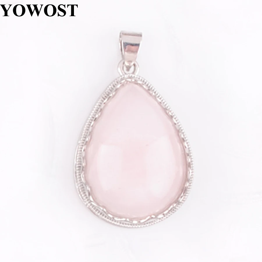 Натуральный камень розовый кварцевый кристалл ожерелье и кулон серебряный цвет