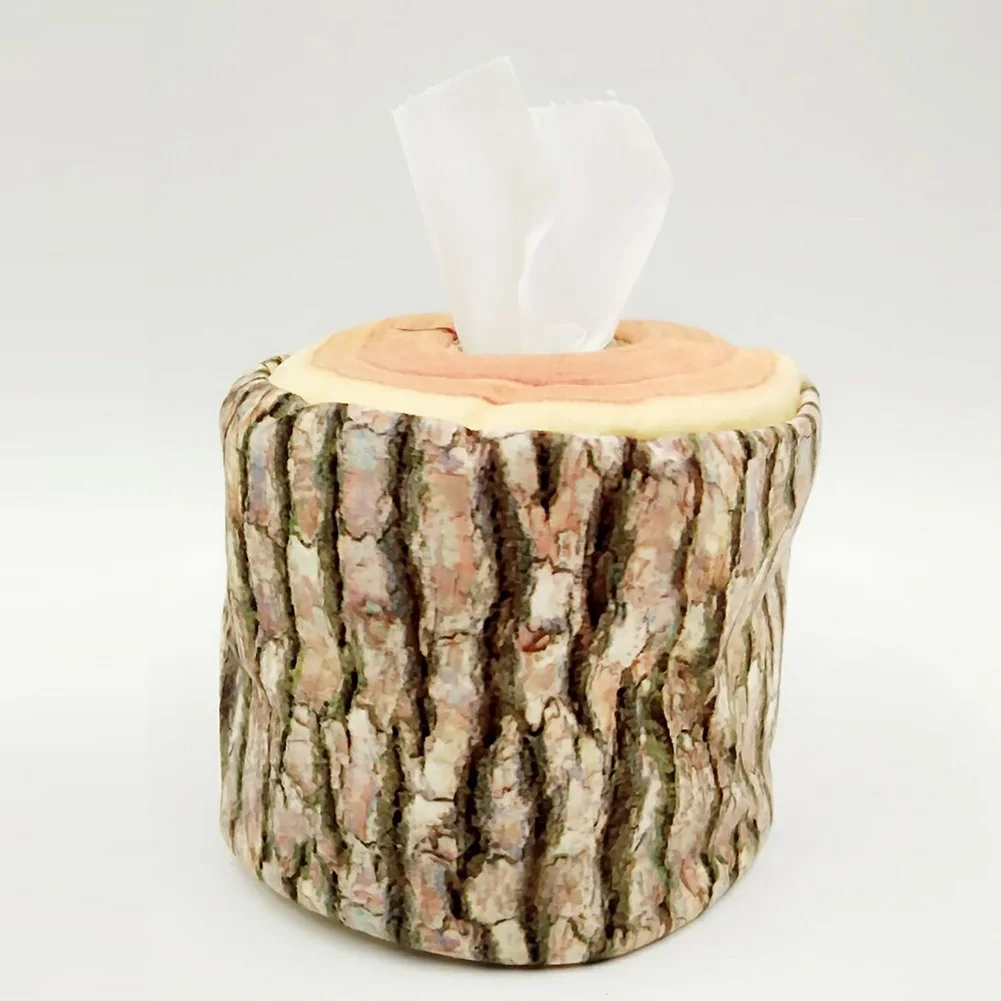 Arts Craft Party Short Plush Tree Bark Storage Washable Lightweight Decorative Simulation Tissue Box Office Napkin Paper Cover |