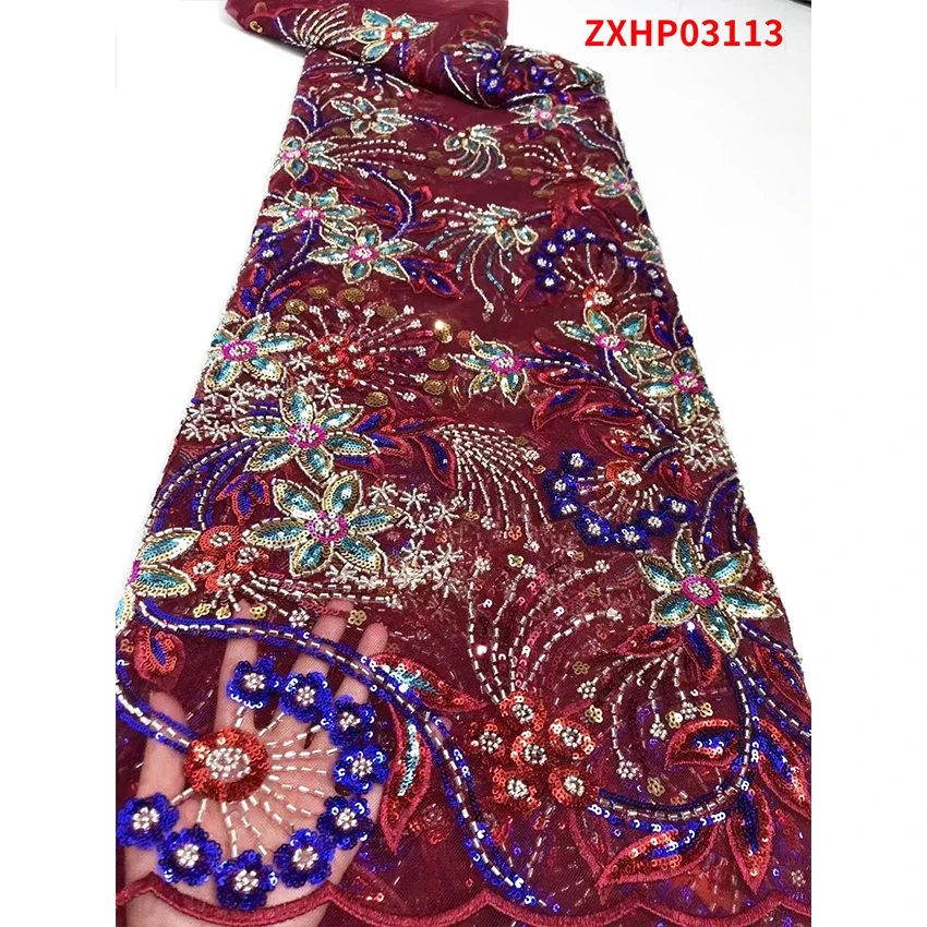 

Luxury French Lace Sequins Cloth African Ankara Woman ​​​Tulle ​Eco-Friendly Wedding Fabric 5 Yards/Lot ZXHP03113
