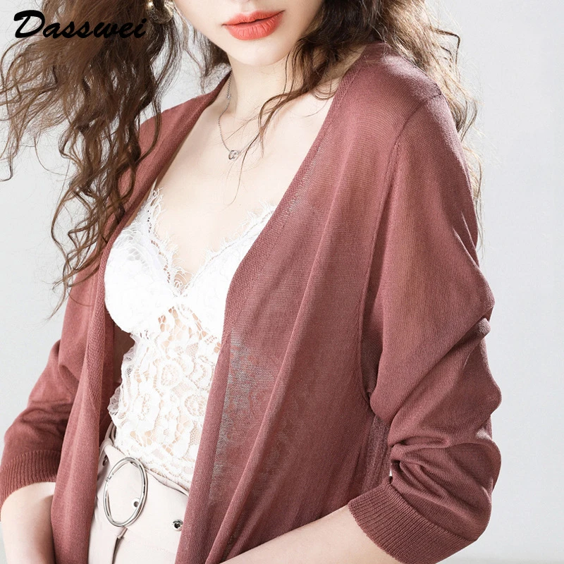 

DASSWEI 2021 Summer Ice Silk Knitted Cardigan Women Casual Loose Hollow Out Cardigans Femme Long Thin Sweater Sun-Proof Clothing
