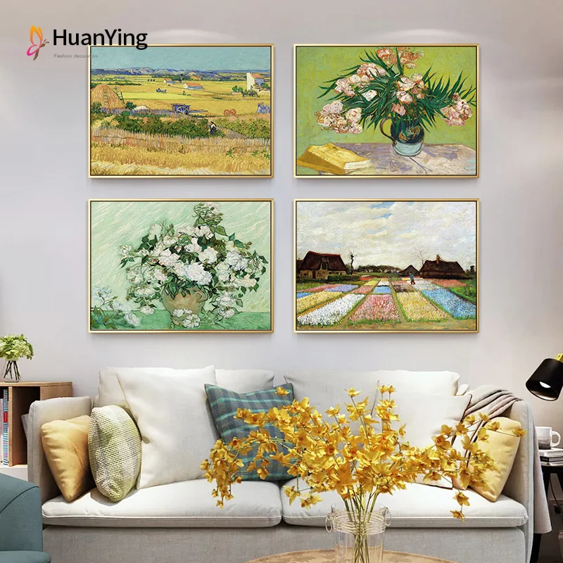

Famous Painting Pictures Van Gogh Harvest Flowers The Starry Night Poster Modern Wall Art Pictures for Living Room Dining Room