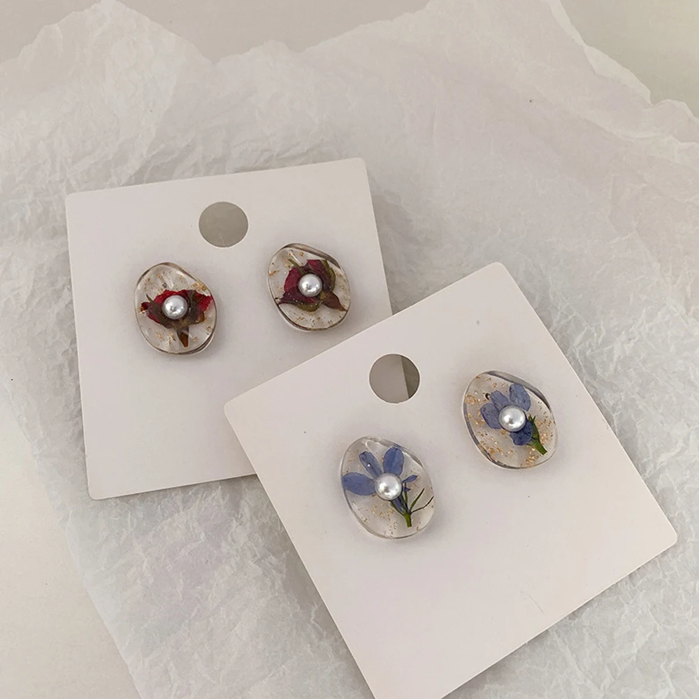 

South Korea Retro The Rose Flowers Stud Earrings Contracted Fashion Transparent The Fairy Earrings Valentine's Day Gifts