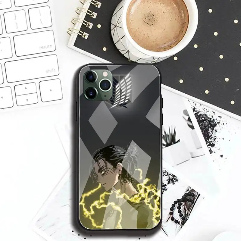 

Attack on Titan Eren Jaeger Phone Case Tempered Glass For iPhone 12 Pro Max Mini 11 Pro XR XS MAX 8 X 7 6S 6 Plus SE 2020 Cover