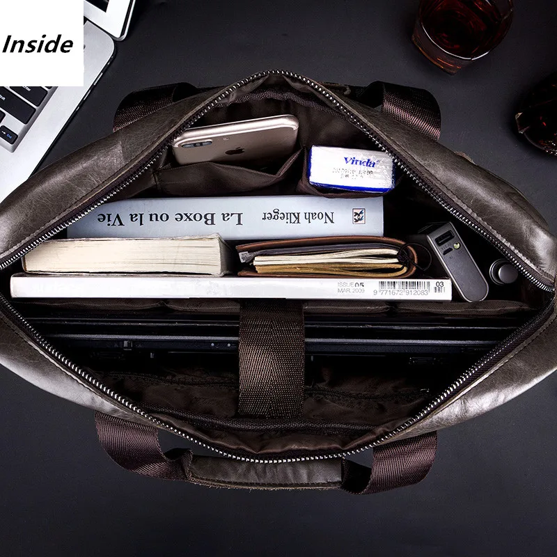 

Vintage Men Brand Briefcase Genuine Leather 14" Laptop Messenger Handbag Business Bag Office Crossbody Shoulder Bags Documents