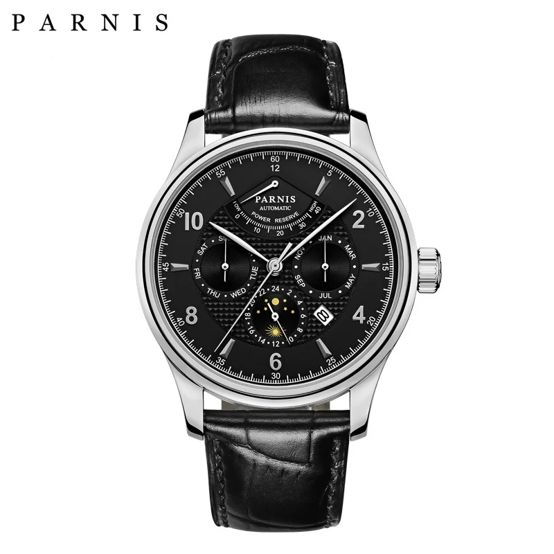 Parnis, 42 мм, автоматические часы, лунная фаза, запасная мощность, часы для мужчин, люксовый бренд, топ Miyota, механические намотки, часы, PA6062-A, подарок для мужчин - Цвет: 10